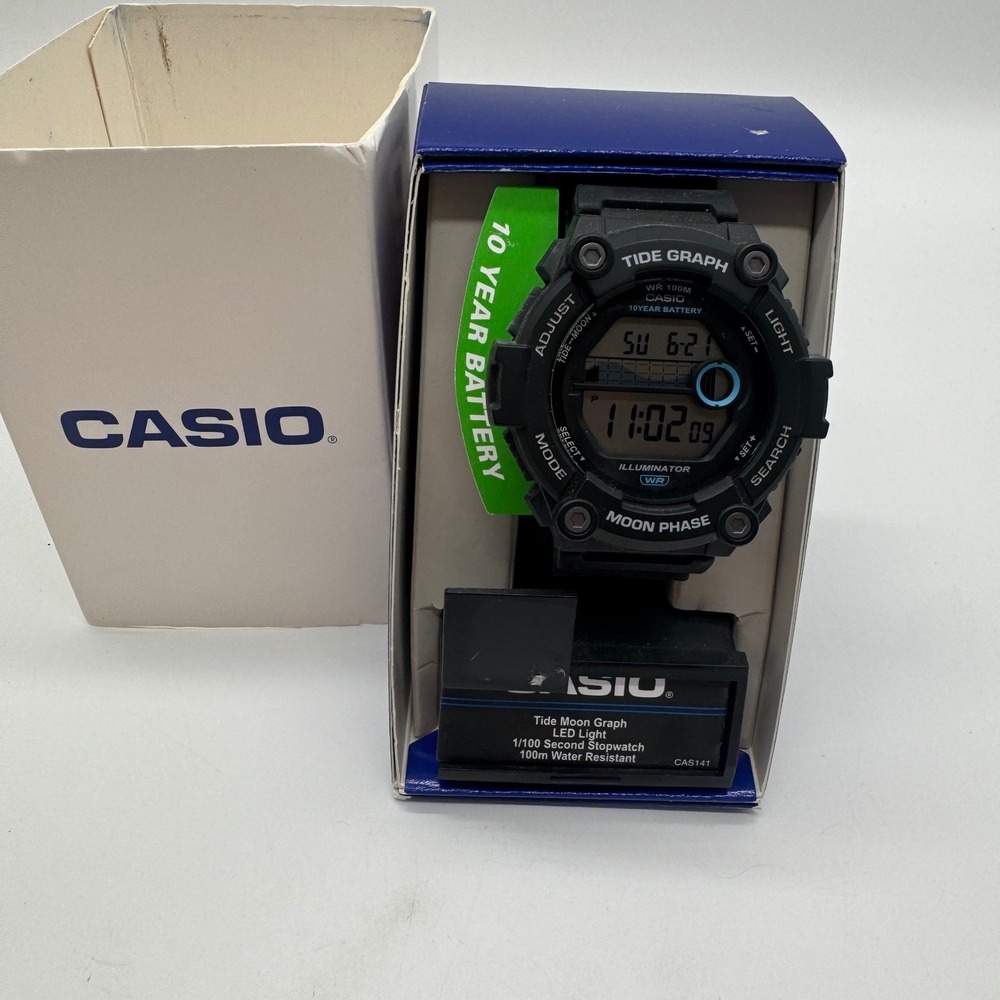 Casio WS-1300H Tide Graph Moon Phase Digital Watch Black 10 Year Battery WR 100M